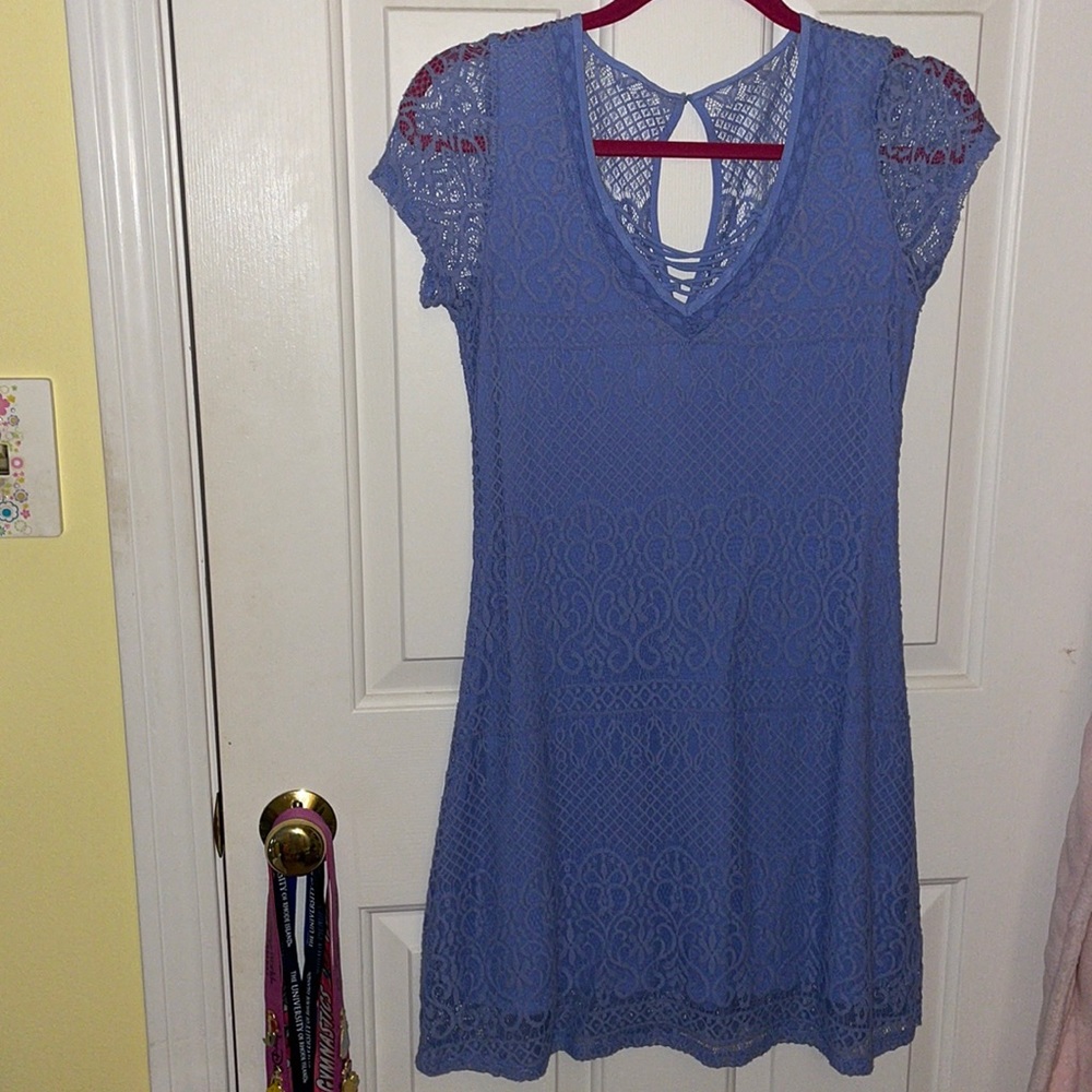 Short Sleeve Periwinkle Lace Dress